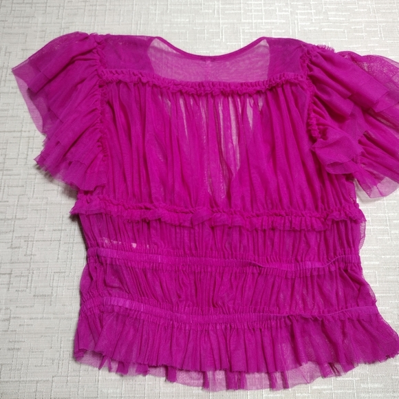 Free People Women's Making Me Smile Top Cropped Sheer V-Neck Ruched Size S - Picture 4 of 8